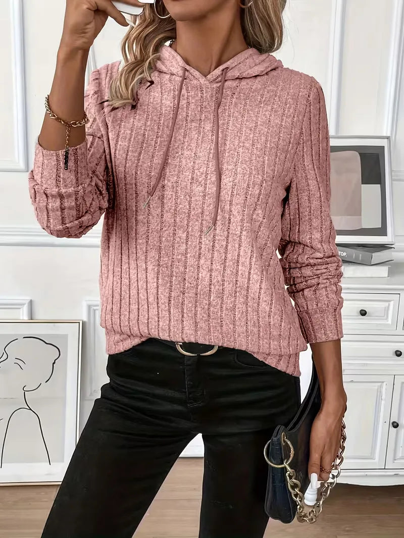 Stijlvolle capuchontrui dames, geribbelde stof, comfortabel en trendy.