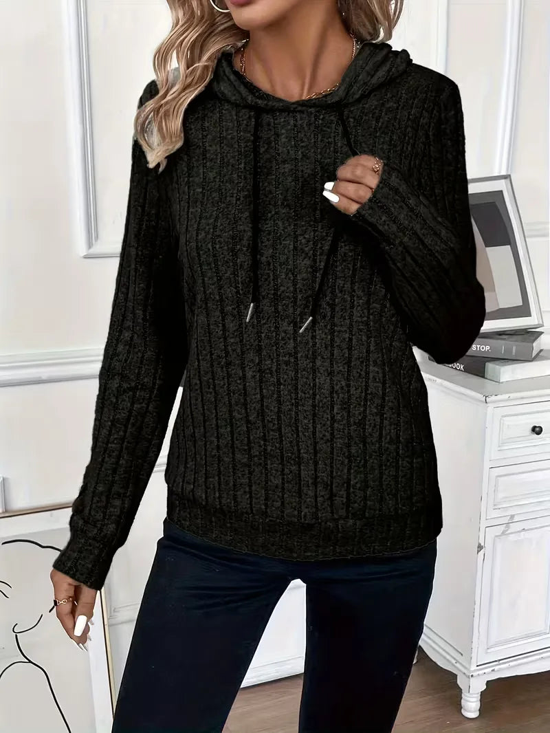 Trendy dames ribbel hoodie, zachte stof, lange mouwen, ideaal voor dagelijks comfort.