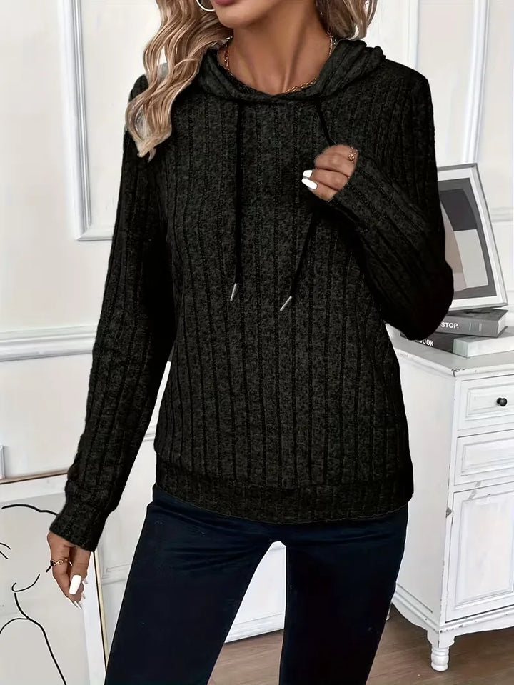 Trendy dames ribbel hoodie, zachte stof, lange mouwen, ideaal voor dagelijks comfort.