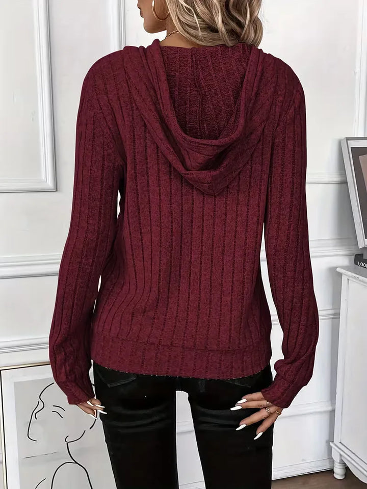 Dames capuchontrui, ribbeltextuur, lange mouwen, voor een trendy casual look.