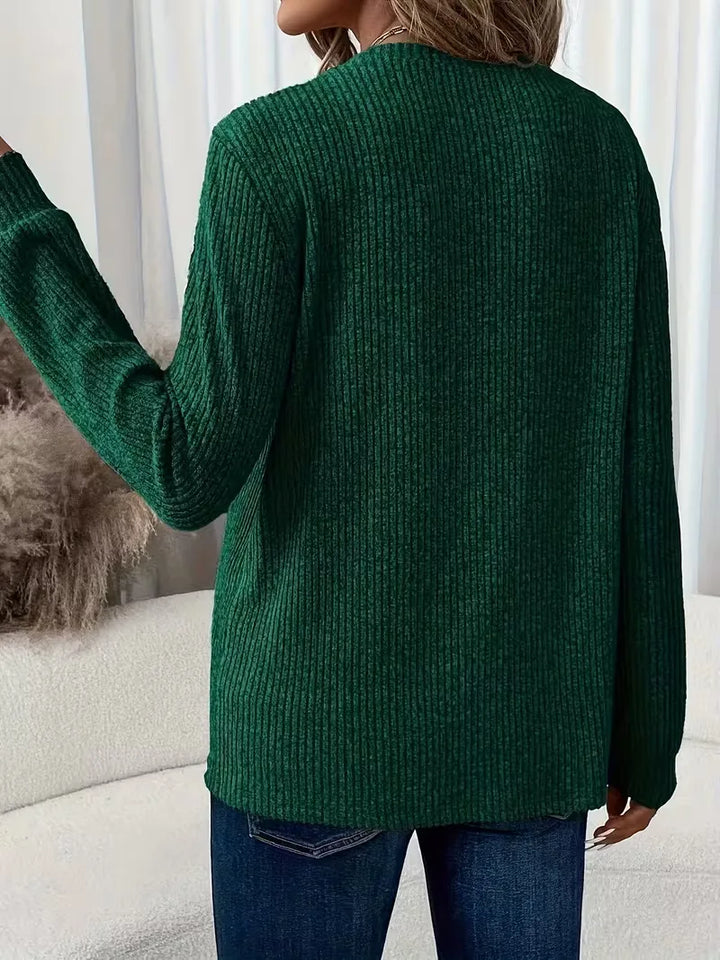 Loungewear dames trui: comfortabele ribbeltrui met ronde hals en lange mouwen.