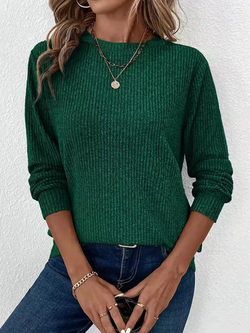 Stijlvolle dames trui met ribbels en ronde hals, perfect voor dagelijks gebruik.