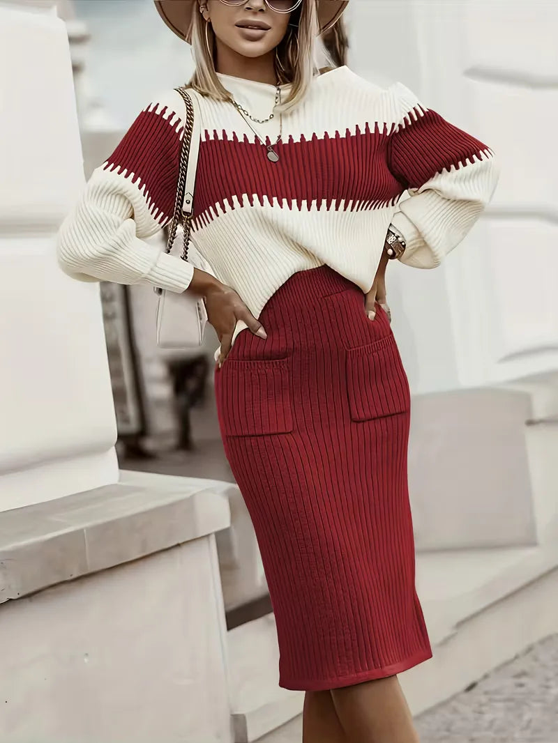 Dames ribgebreide smart casual set, comfortabel en elegant voor dagelijks gebruik.