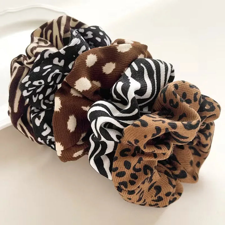Elastische katoenen scrunchies met stijlvolle dierenprints, perfecte haaraccessoires voor dames.
