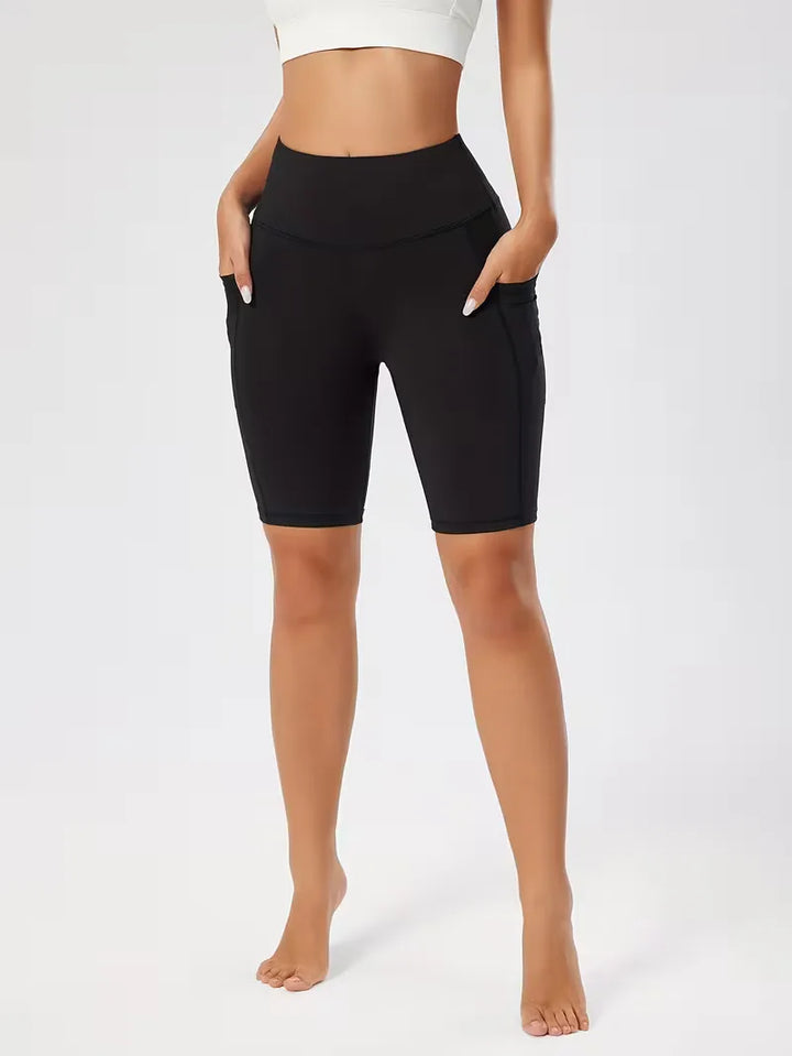 Praktische dames high waist shorts met zakken, slim fit voor een actieve look.