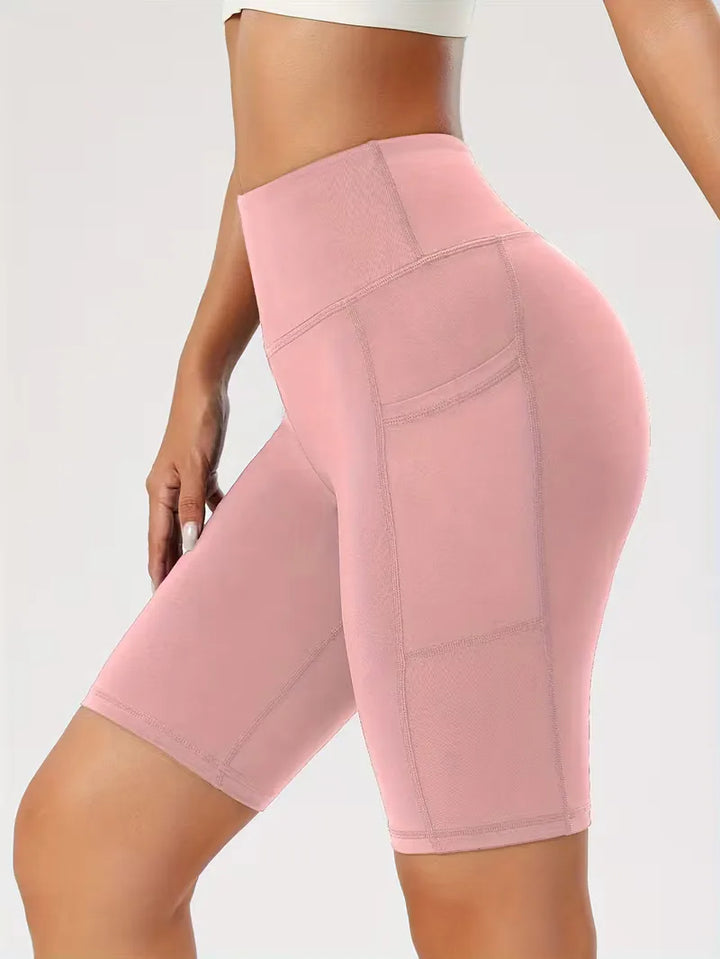 Dames shorts, high waist slim fit, met handige zijzakken, voor actieve dames.
