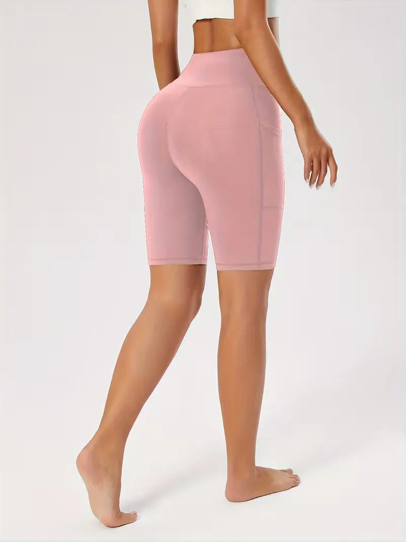 Zomerse dames slim-fit high waist shorts met zakken, ademend en veelzijdig.