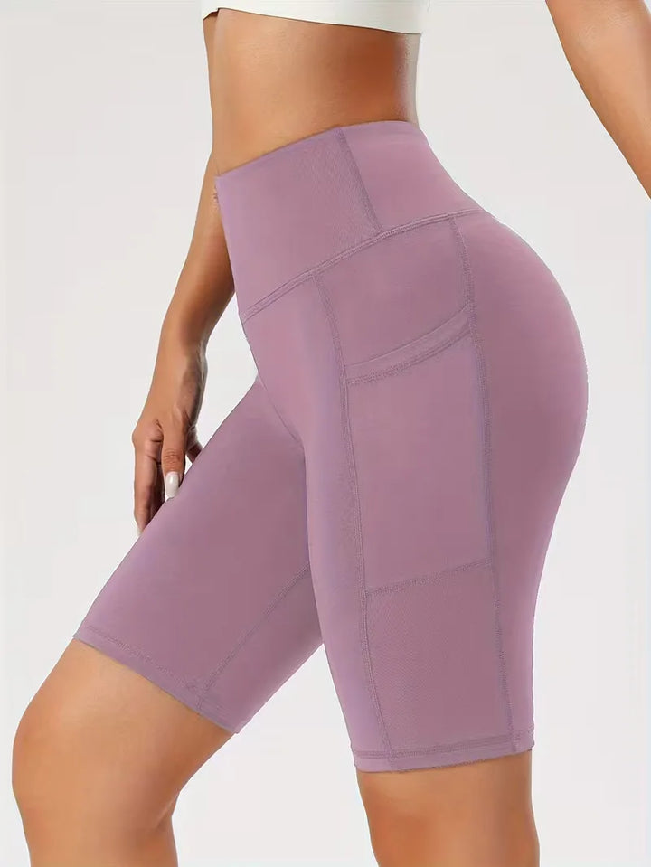 Praktische dames high waist shorts, slim fit, met zakken, voor onderweg.