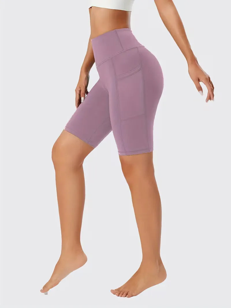 Comfortabele dames high waist slim fit shorts met zakken, voor een actieve look.