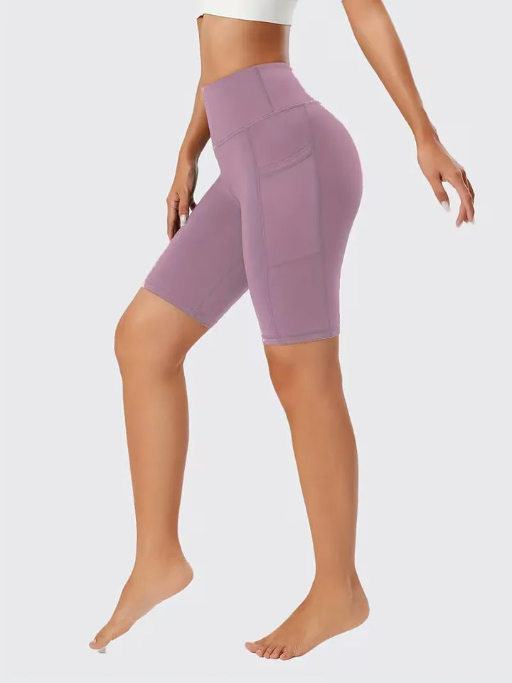 Comfortabele dames high waist slim fit shorts met zakken, voor een actieve look.