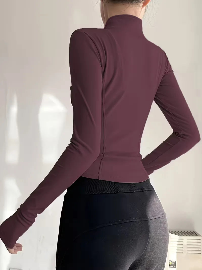 Duurzame dames sportkleding trackjacket slim fit, met duimgaten, voor langdurig gebruik.