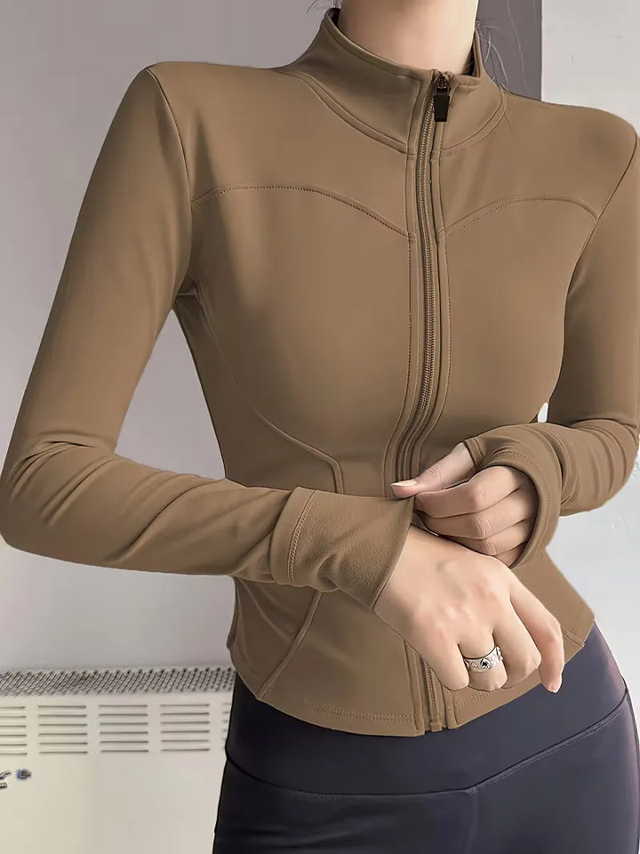 Casual dames slim fit trackjacket met duimgaten, veelzijdig te combineren met jeans.