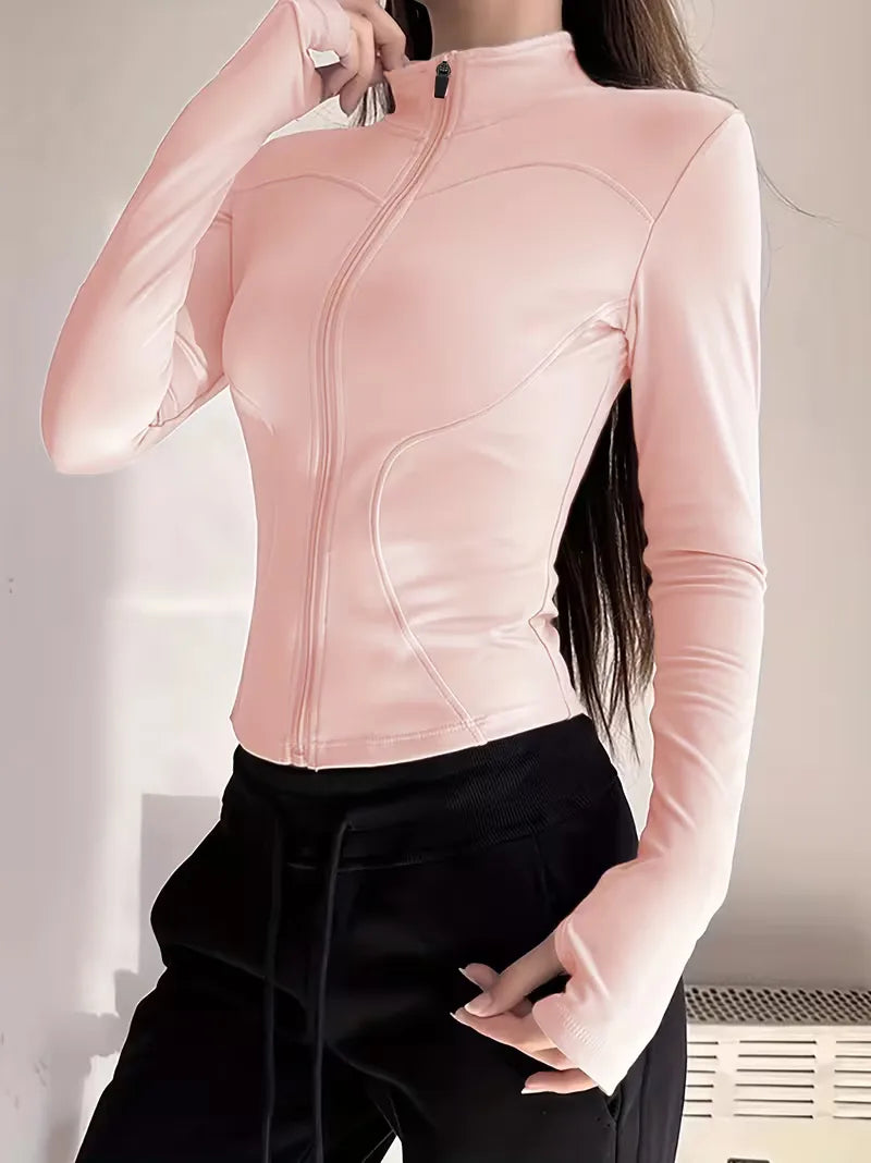 Dames slim fit trackjacket met duimgaten en reflecterende details, veiligheid & stijl.