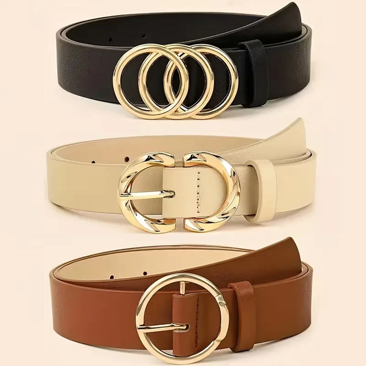 Dames smalle riemenset met elegante goudkleurige gespen. Perfecte mode accessoire voor casual & smart casual.