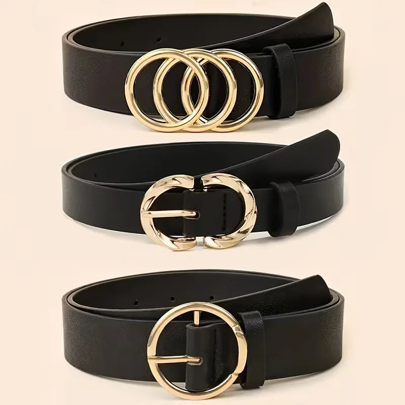 Damesriem, smal model, om de taille gedragen. Elegante goudkleurige gesp maakt elke outfit compleet.