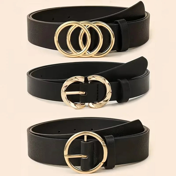 Damesriem, smal model, om de taille gedragen. Elegante goudkleurige gesp maakt elke outfit compleet.