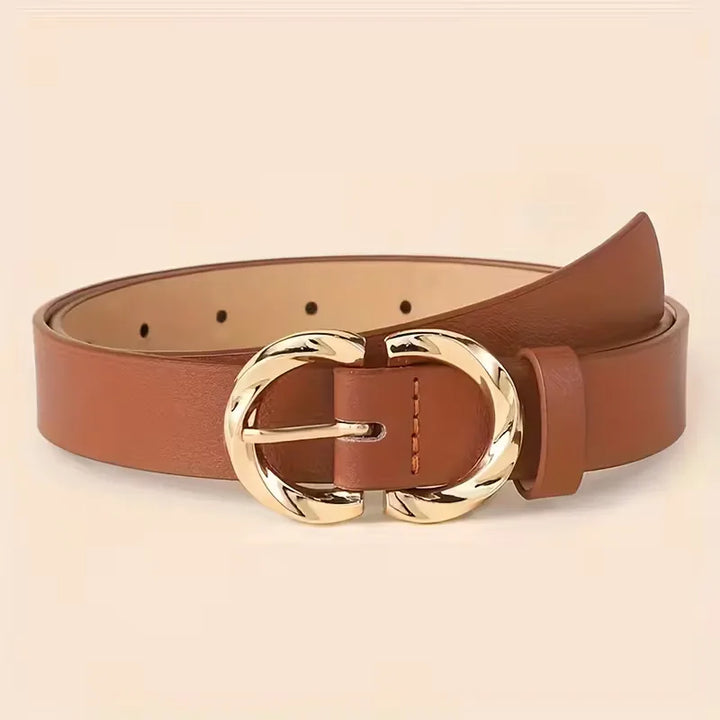 Smalle damesriemset met modieuze goudkleurige gespen. Perfecte accessoire voor de moderne vrouw.