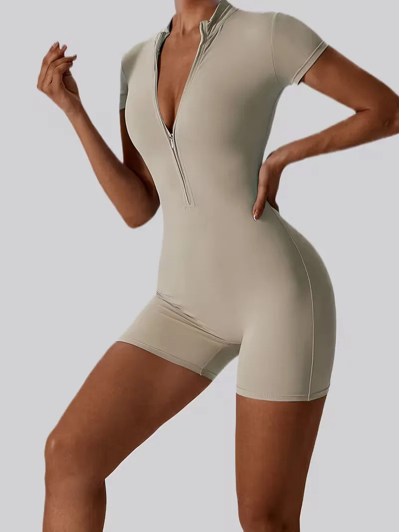 Dames bodysuit, korte mouwen, hoge taille, perfecte sportkleding voor trainingen.