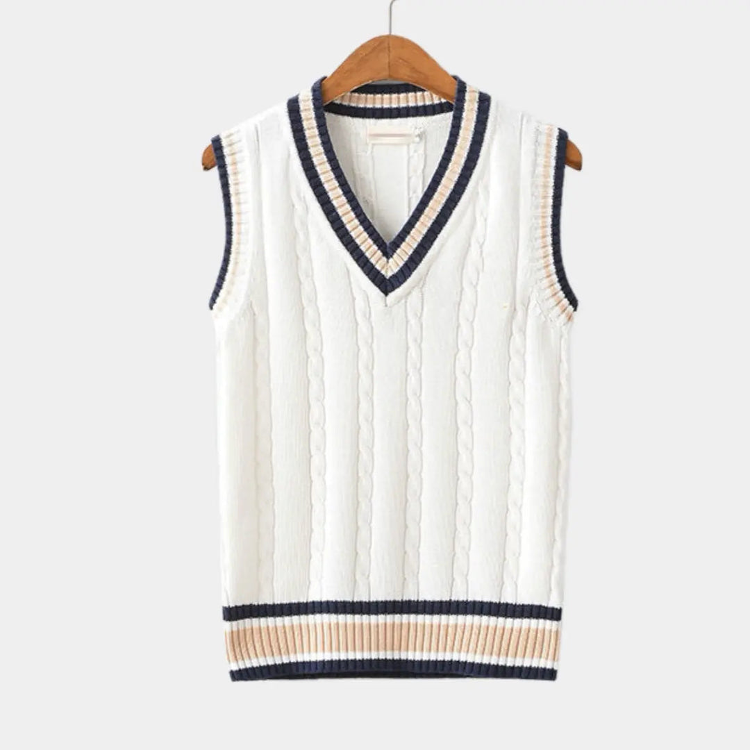 Dames sportieve V-hals sweater vest, mouwloos, ideaal voor een casual preppy look.