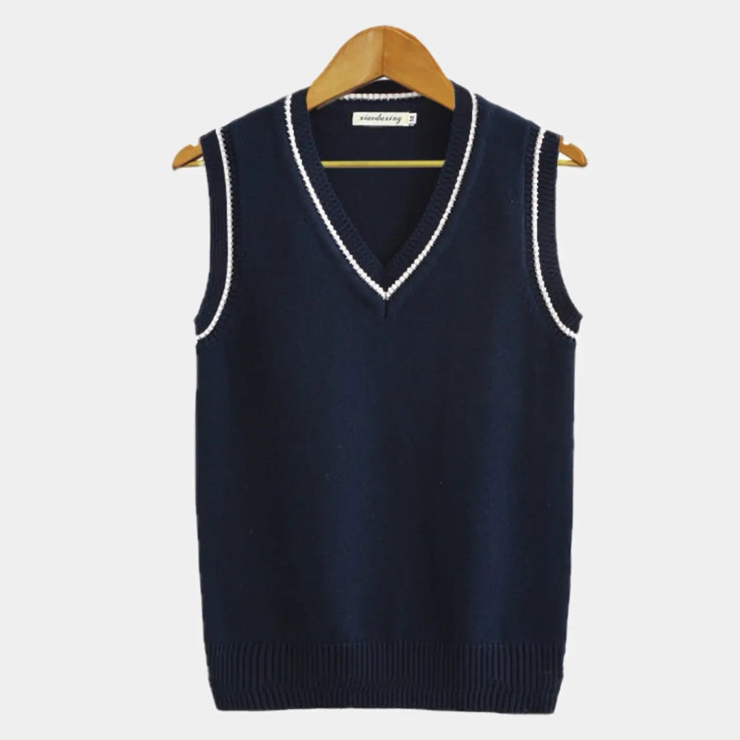 Stijlvol dames V-hals sweater vest in preppy stijl, mouwloos en comfortabel voor elke dag.