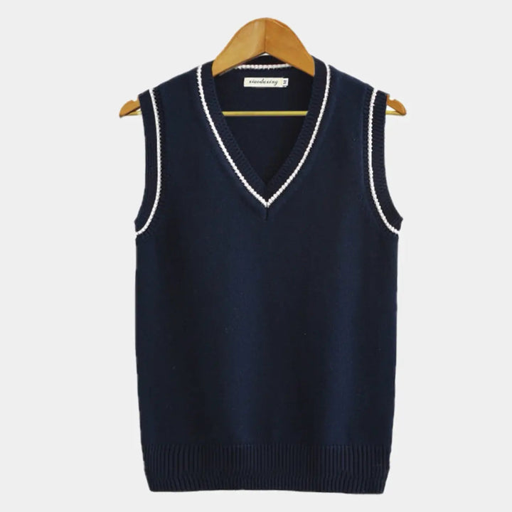 Stijlvol dames V-hals sweater vest in preppy stijl, mouwloos en comfortabel voor elke dag.