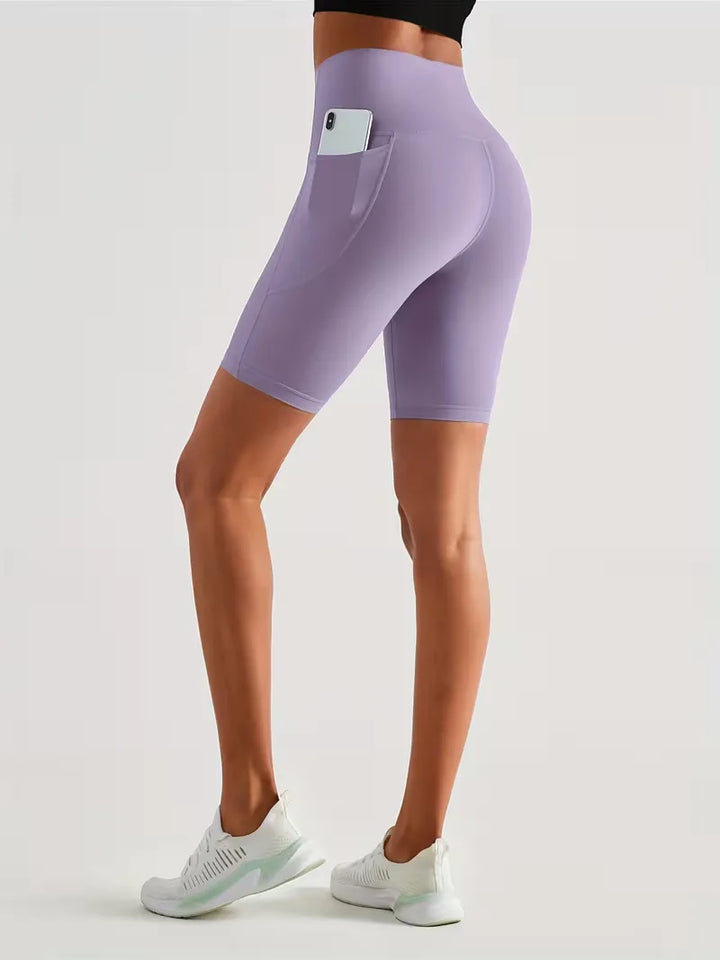 Dames workout short met zijzakken, hoge taille, slim fit voor maximale comfort.