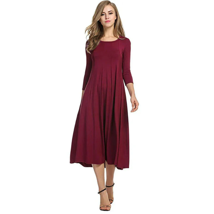 Dames stijlvolle driekwart midi zomerjurk, elegant en comfortabel voor elke vrouw.