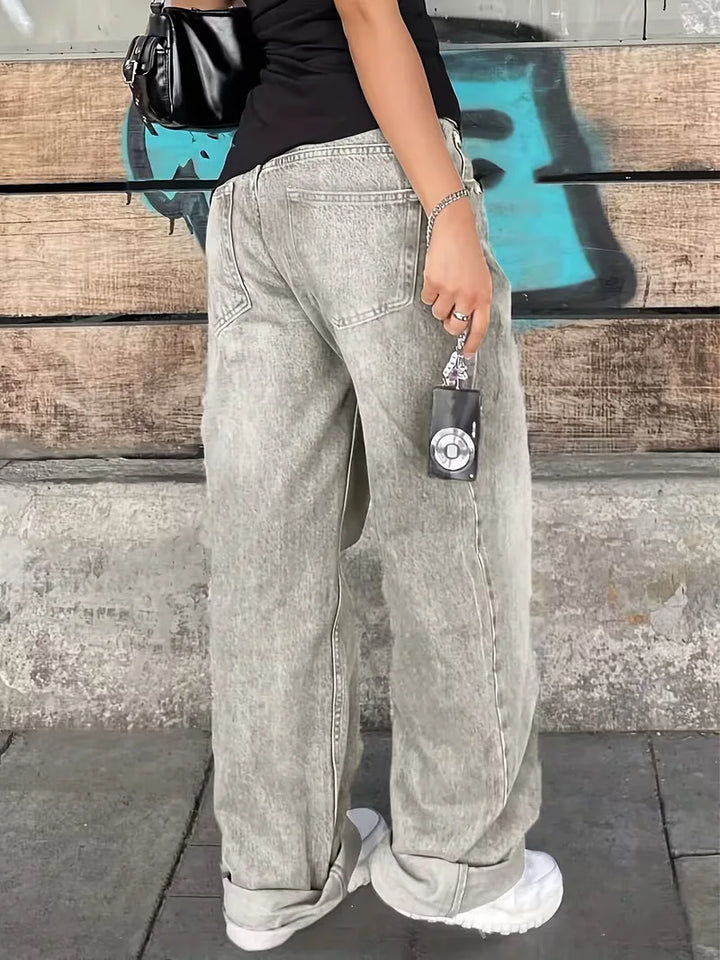 Dames jeans straight model, mid-rise, ontworpen voor comfort en een tijdloze stijl.