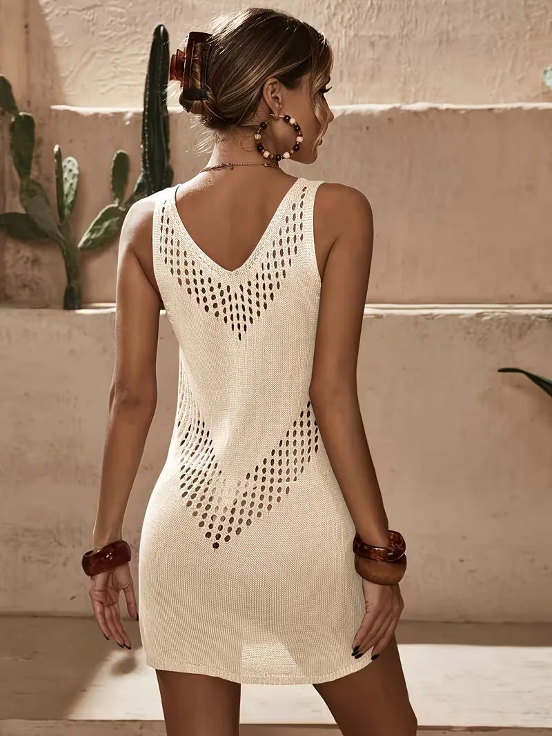 Casual zomer cover-up dames, korte lengte, met unieke cut-out details en mouwloos.