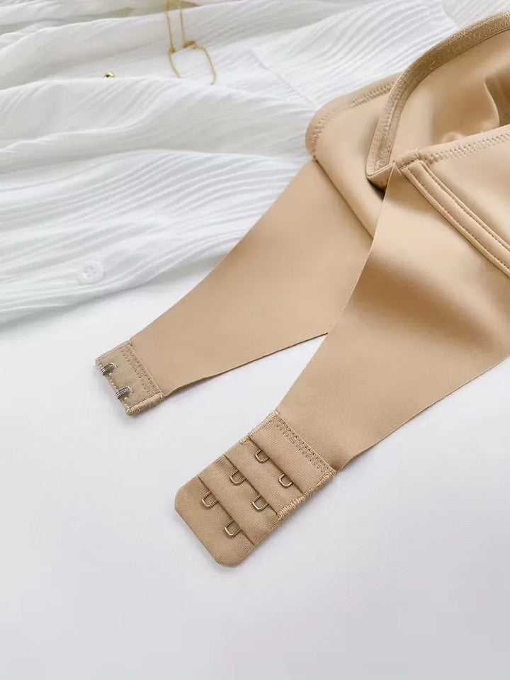 Khaki damesmode strapless bh, met push-up en voorsluiting, onzichtbaar onder kleding.