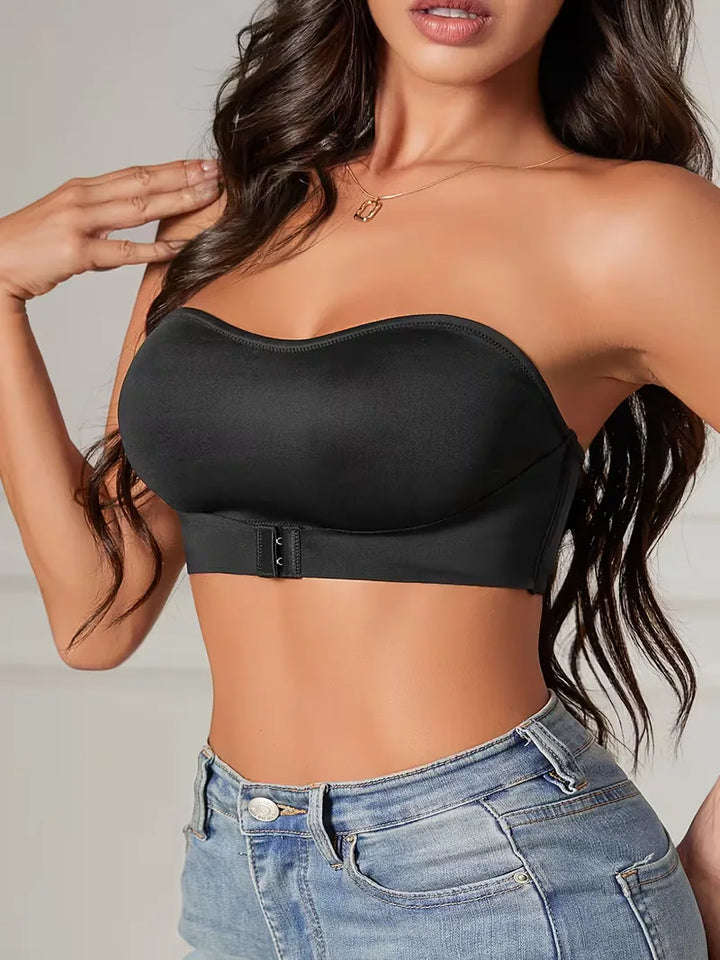 Zwarte antislip strapless push-up bh voor dames, perfecte ondersteuning en lift.