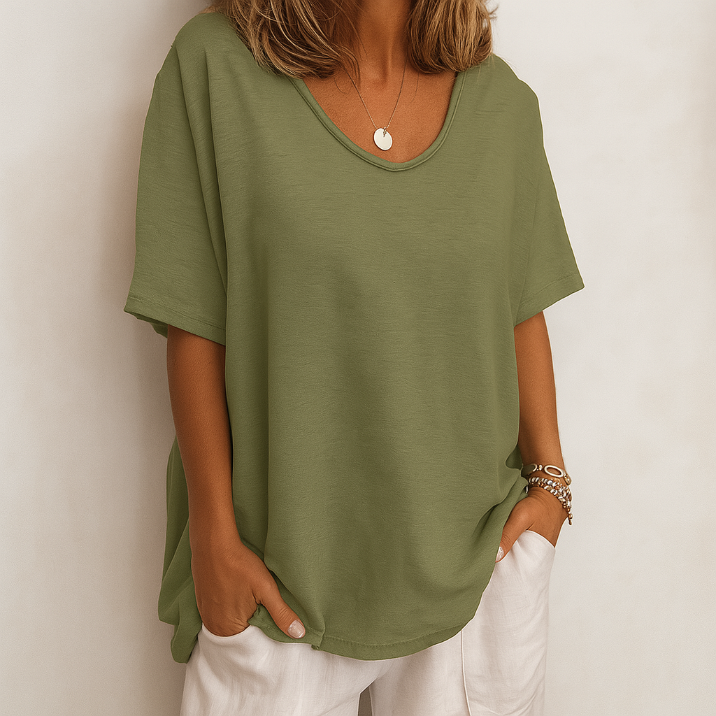 Dames t-shirt met ronde hals en korte mouwen, relaxed fit. Ademend comfort voor casual mode.