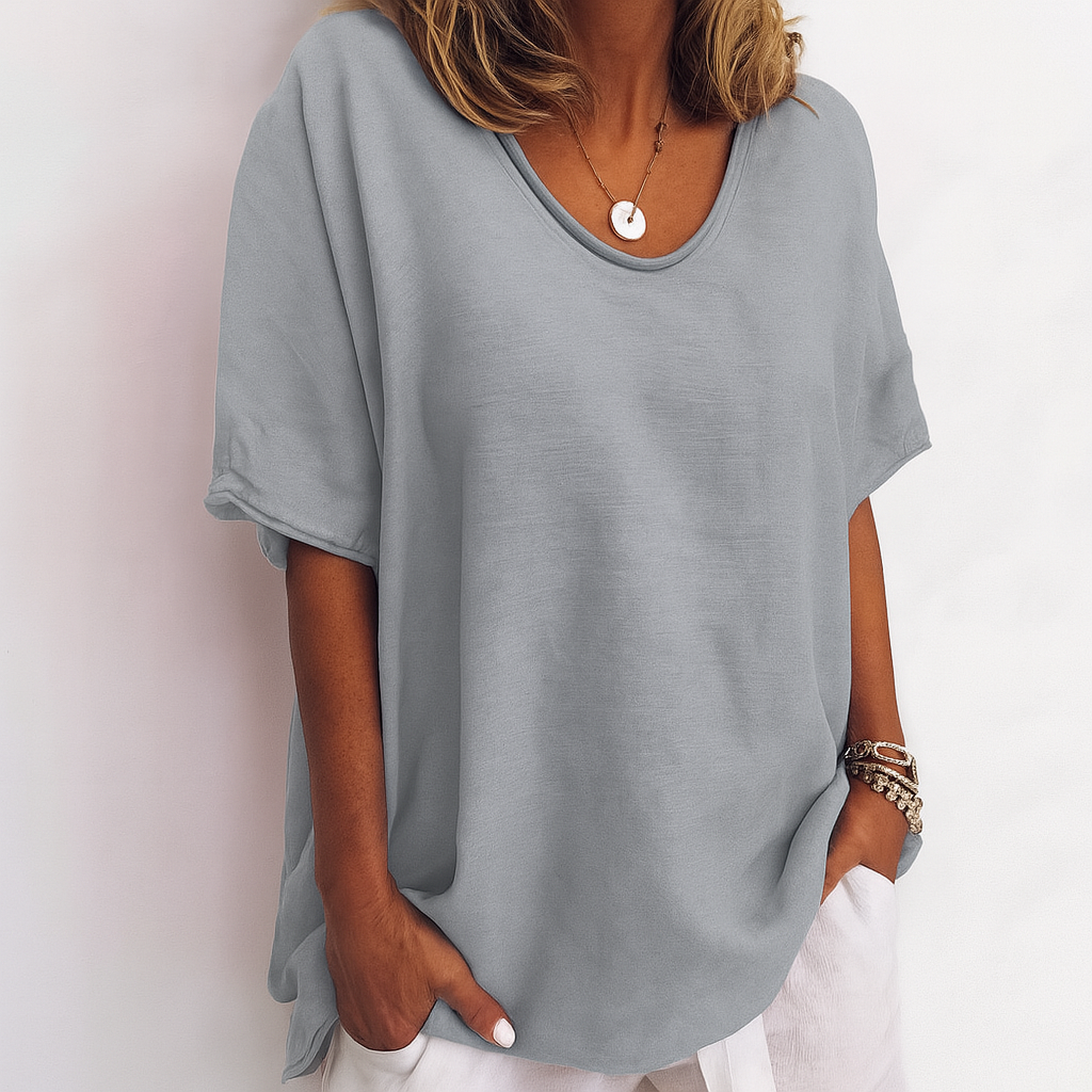 Zacht dames t-shirt met ademende stof, ronde hals en korte mouwen. Ideaal voor dagelijks comfort en zomer.