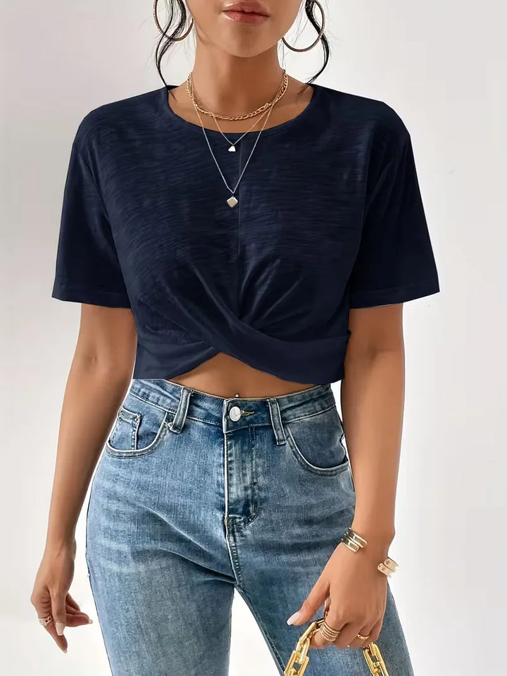 Comfortabel dames T-shirt met twistdetail, regular fit, ideaal voor actieve dagen.