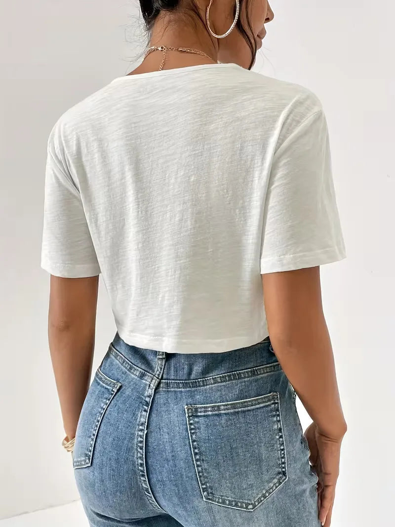 Trendy dames T-shirt met opvallend twistdetail, regular fit, perfect voor lente/zomer.
