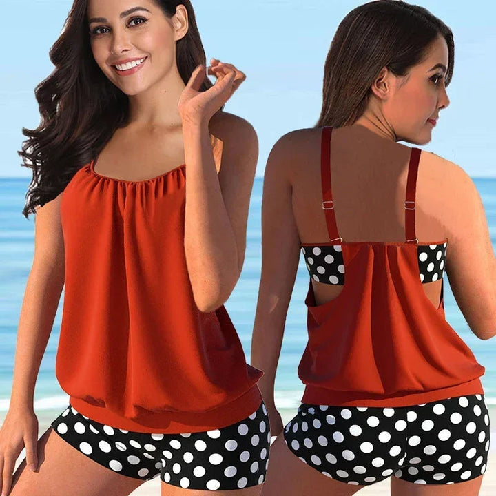Tankini voor dames met een flatterende pasvorm en bijpassende korte zwembroek, hoogwaardige badmode.
