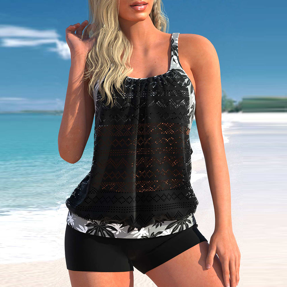 Complete dames tankini set met top en boyshort, een veelzijdige keuze voor zwemkleding en strand.
