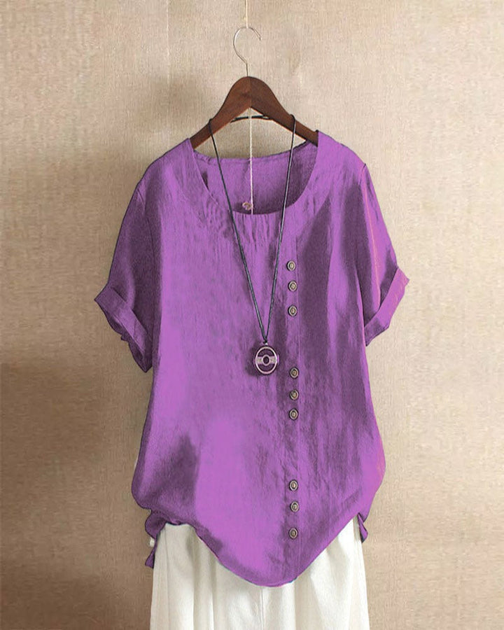 Veelzijdige casual dames top met knoopdetails en korte mouwen. Stijlvol voor elke dag.