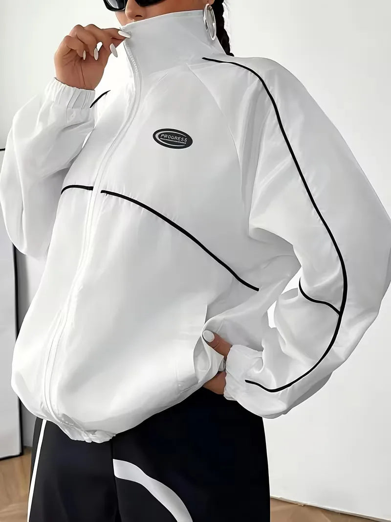 Stijlvolle dames track jacket, perfect voor casual streetwear; sportieve bovenkleding met contrast.