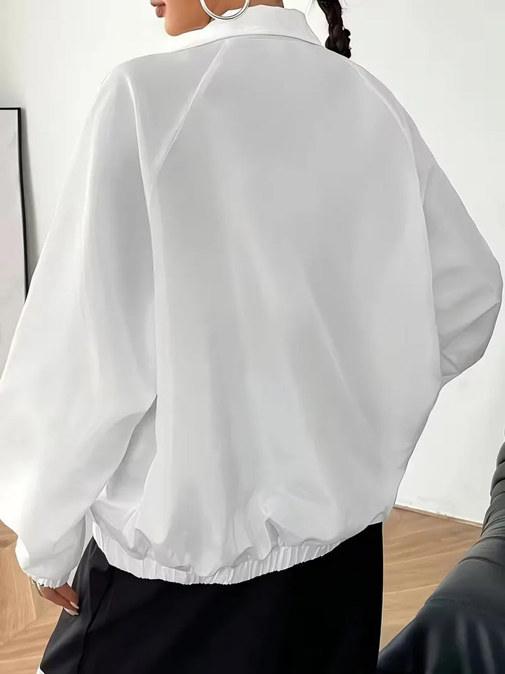 Witte dames track jacket met trendy contrast en mandarijnkraag, ideaal als sportieve lente of herfst jas.