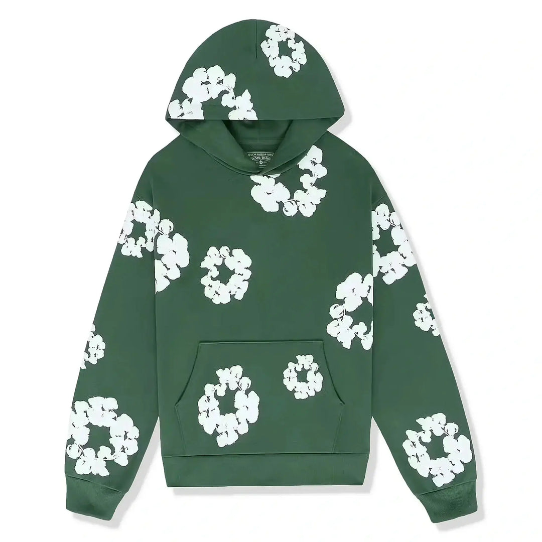 Achterzijde van de comfortabele dames trainingsset, met subtiel bloemig design.