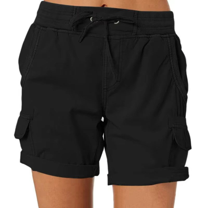 Textuur van de stof van de Hoymans dames strandshorts, ademende katoenmix laag-taille
