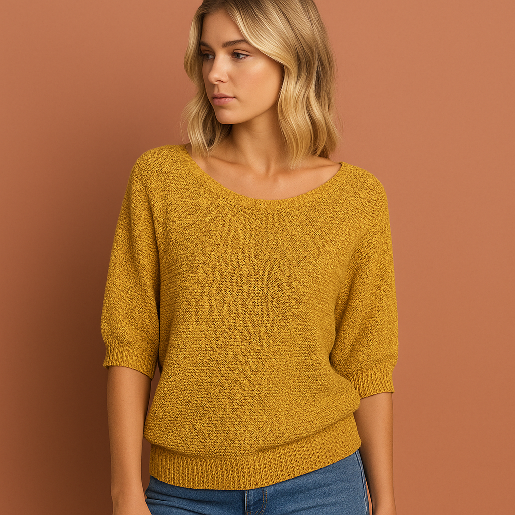 Dames trui met elegante ruches op de schouders, comfortabel en stijlvol voor herfst en winter.