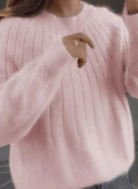 Zachte, comfortabele dames trui met fluffy textuur en ronde hals; perfecte veelzijdige kleding.