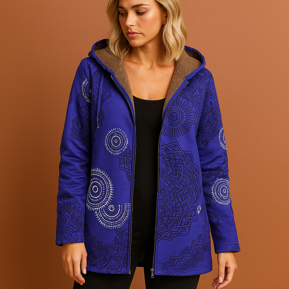 Comfortabele en elegante dames tussenjas met bloemenprint en handige zakken.