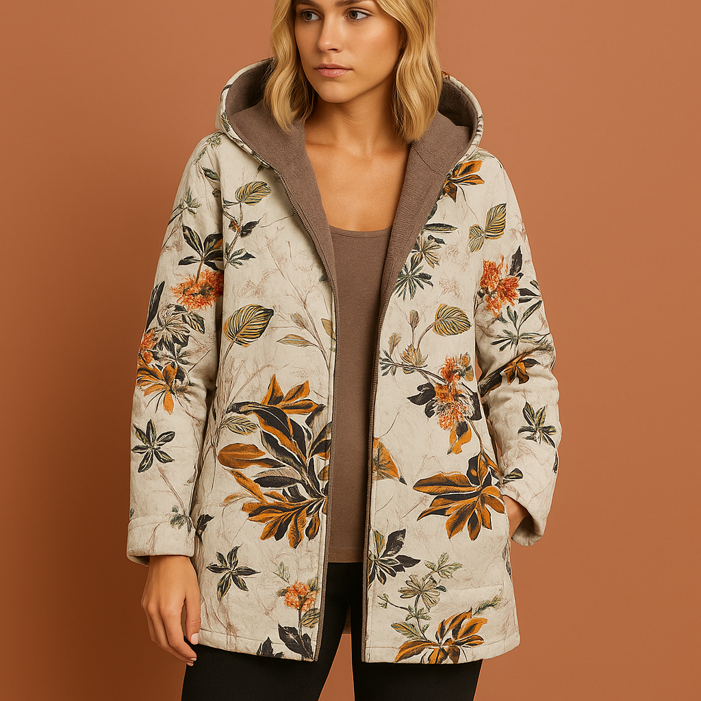 Modieuze tussenjas voor vrouwen met kleurrijke bloemenprint, comfortabel en veelzijdig.