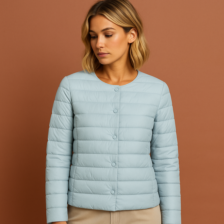 Stijlvolle dames donsjas, ultradun en lichtgewicht, voor een moderne lente- of herfstlook en comfort.