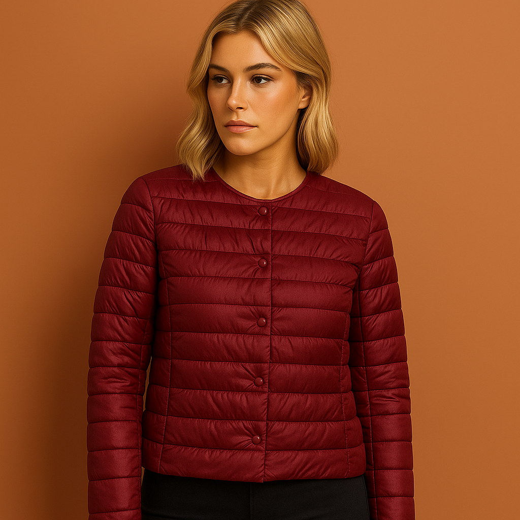 Moderne dames donsjas met rits, lichtgewicht en ultradun, ideaal als comfortabele tussenjas voor casual gebruik.