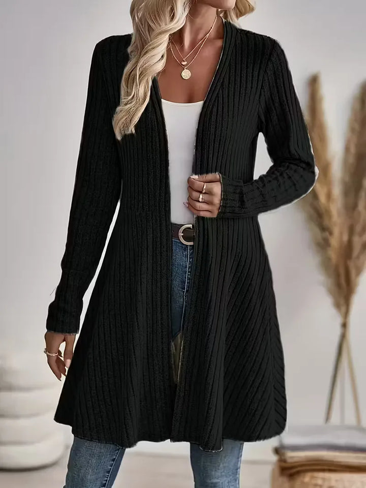 Dames V-hals cardigan met ribstructuur, lange mouwen; comfortabel en stijlvol voor lente en herfst.