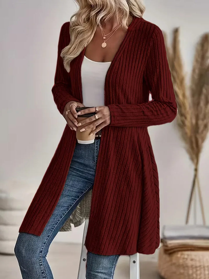 Casual dames cardigan met V-hals en ribbels, veelzijdig te combineren voor een ontspannen uitstraling.